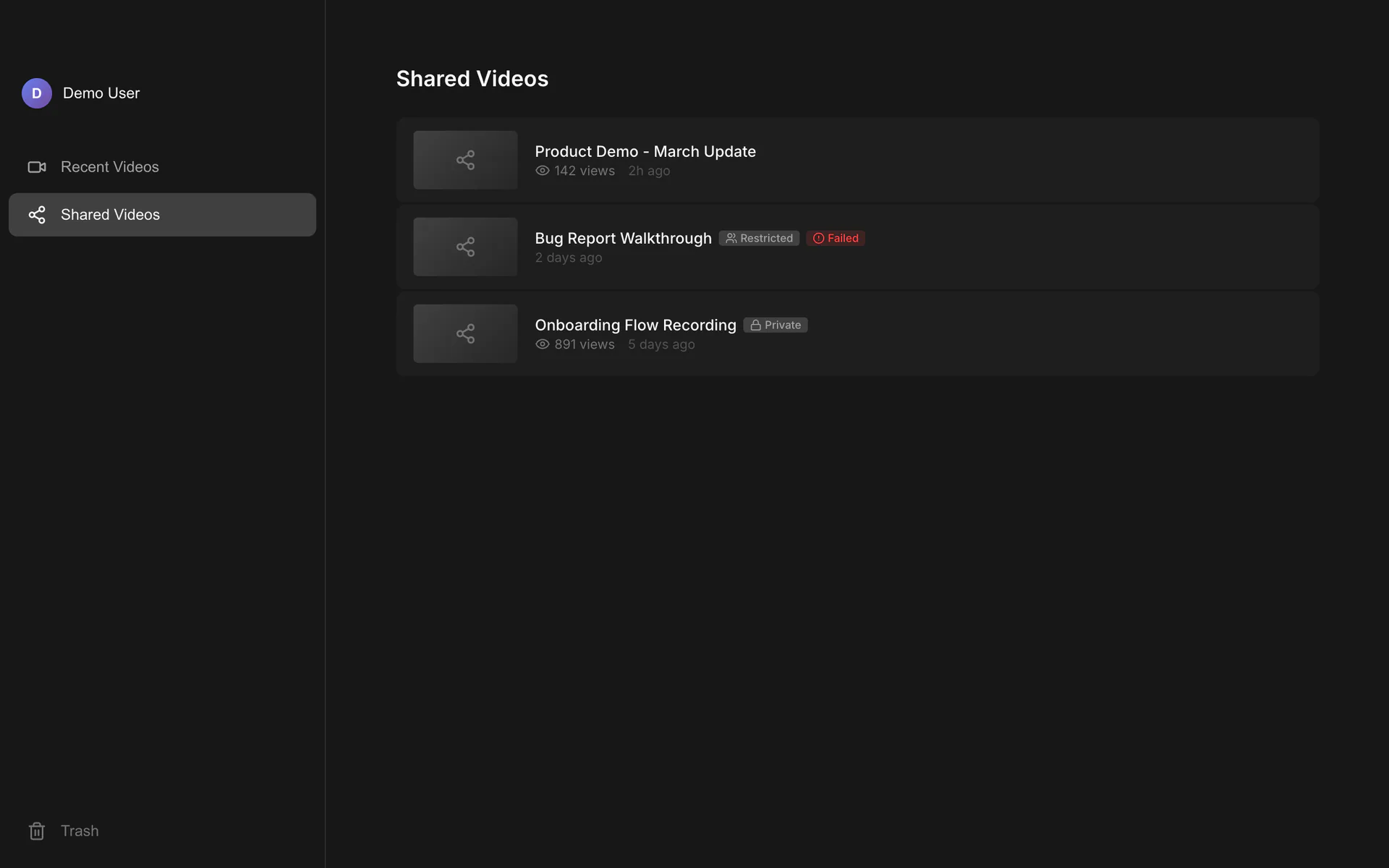 tablero de videos compartidos