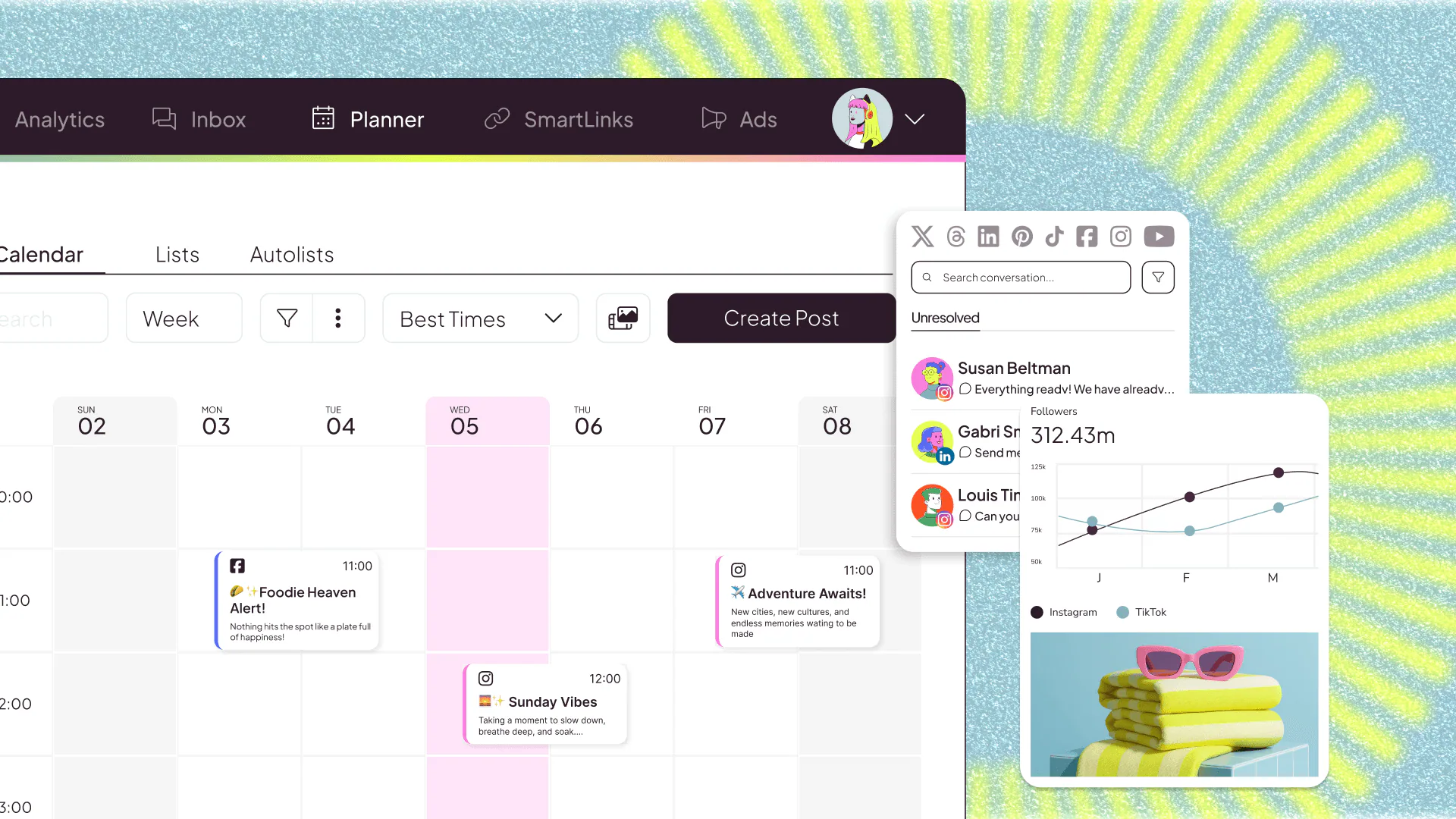 Metricool scheduling and analytics dashboard
