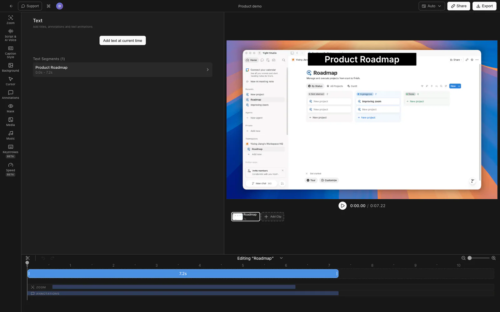Tight Studio editor with smart zoom and cursor animation