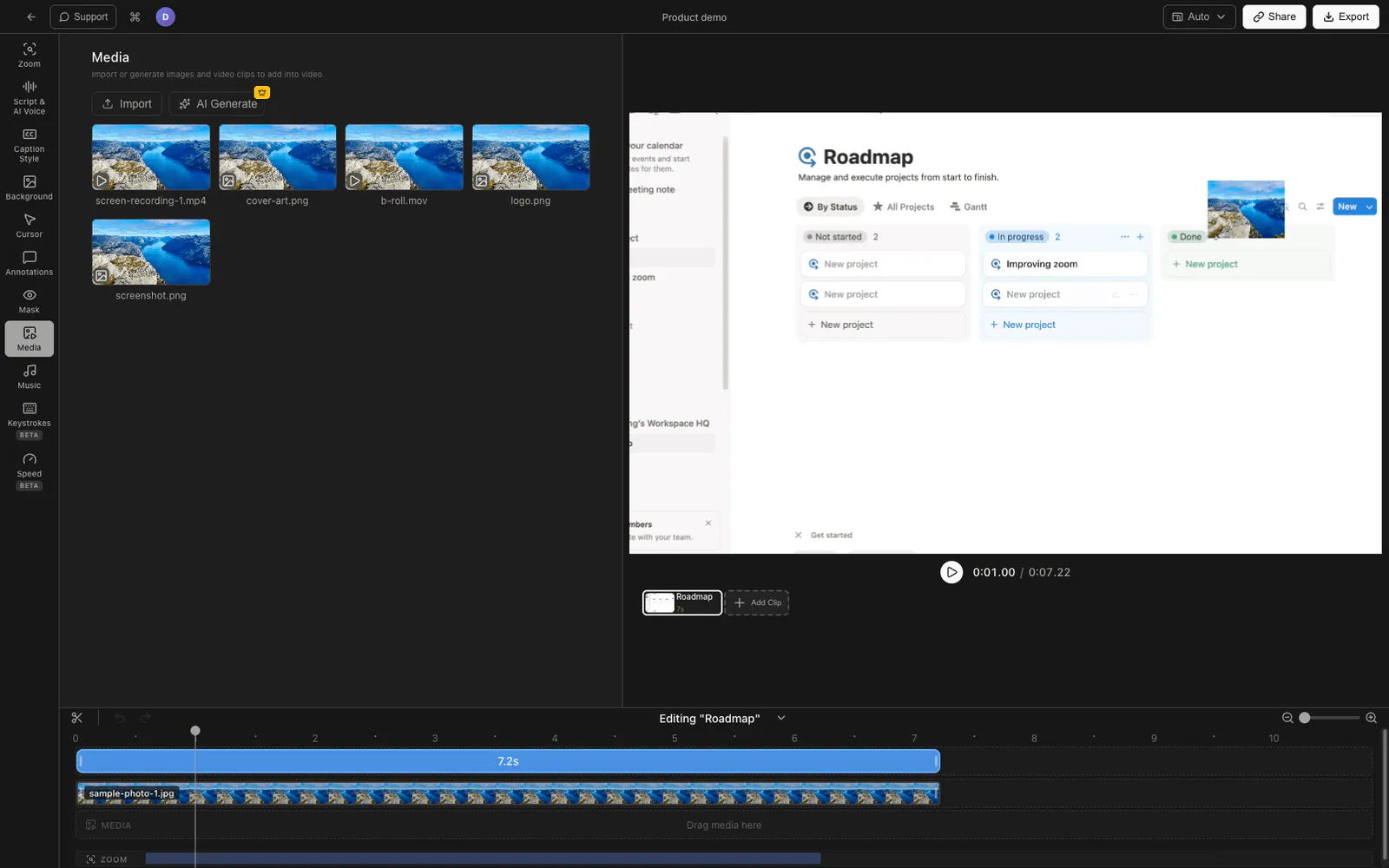 Tight Studio adding a logo image overlay to a screen recording