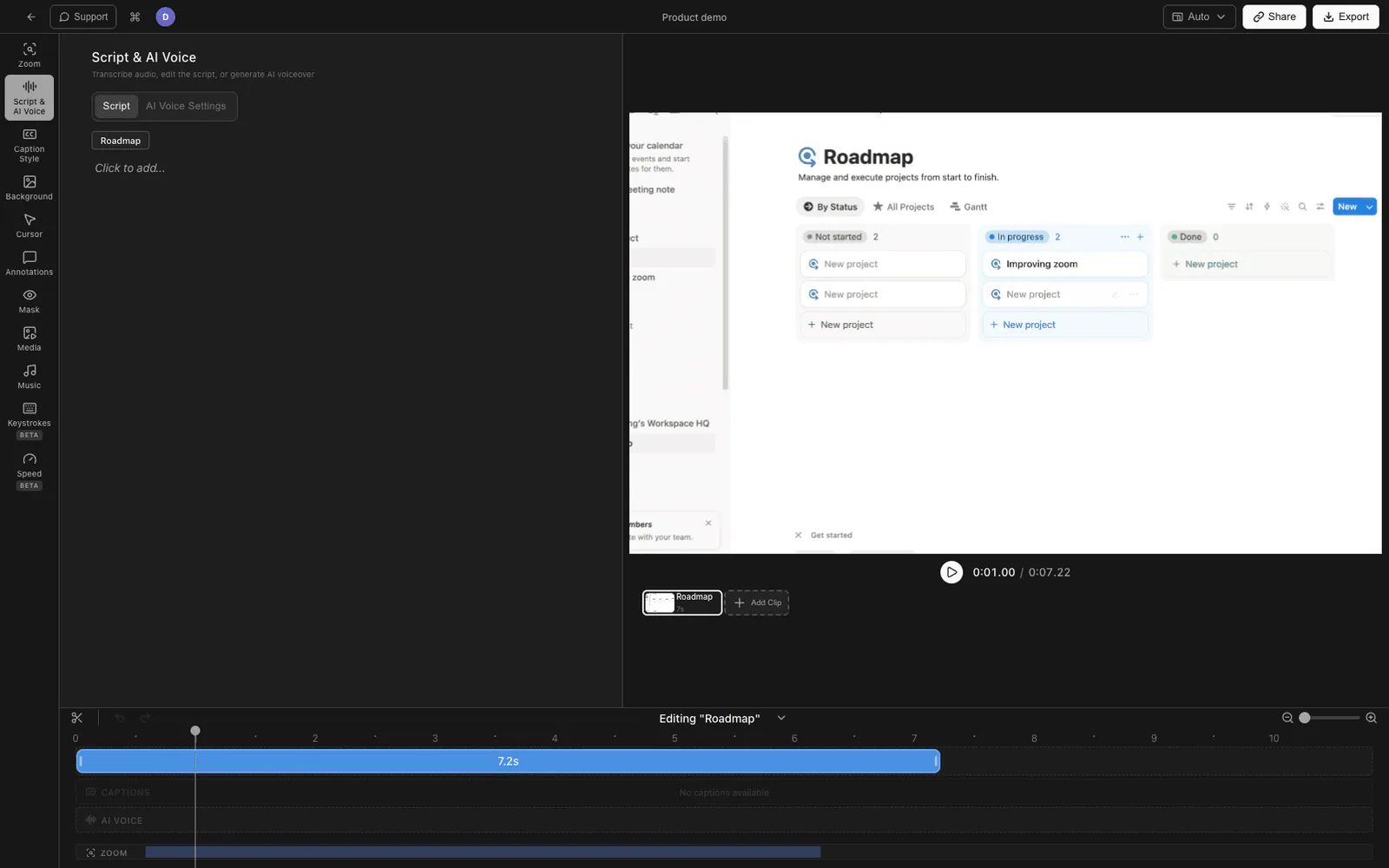 Tight Studio AI voice generation panel