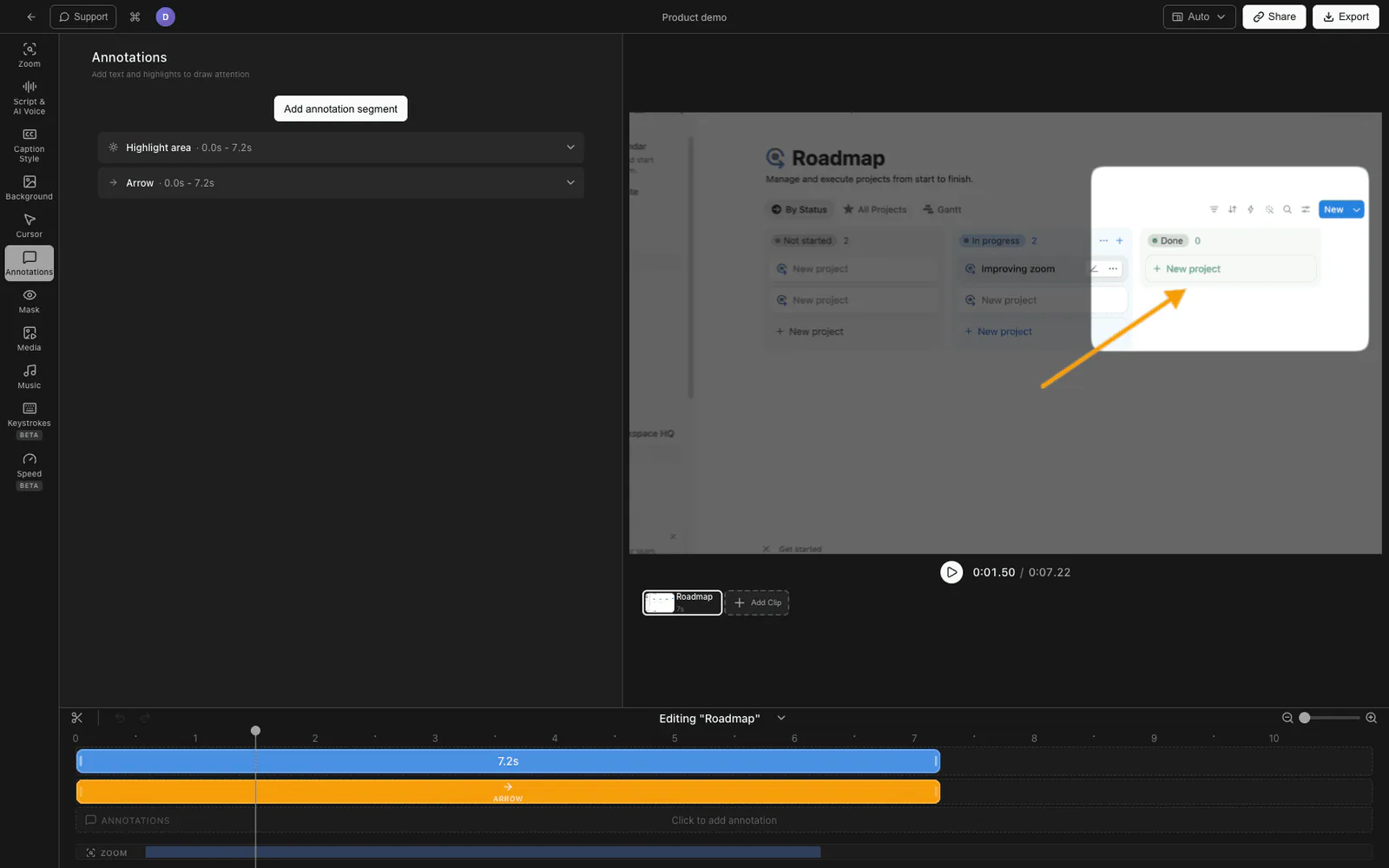 Tight Studio adding arrow and highlight annotations to a recording