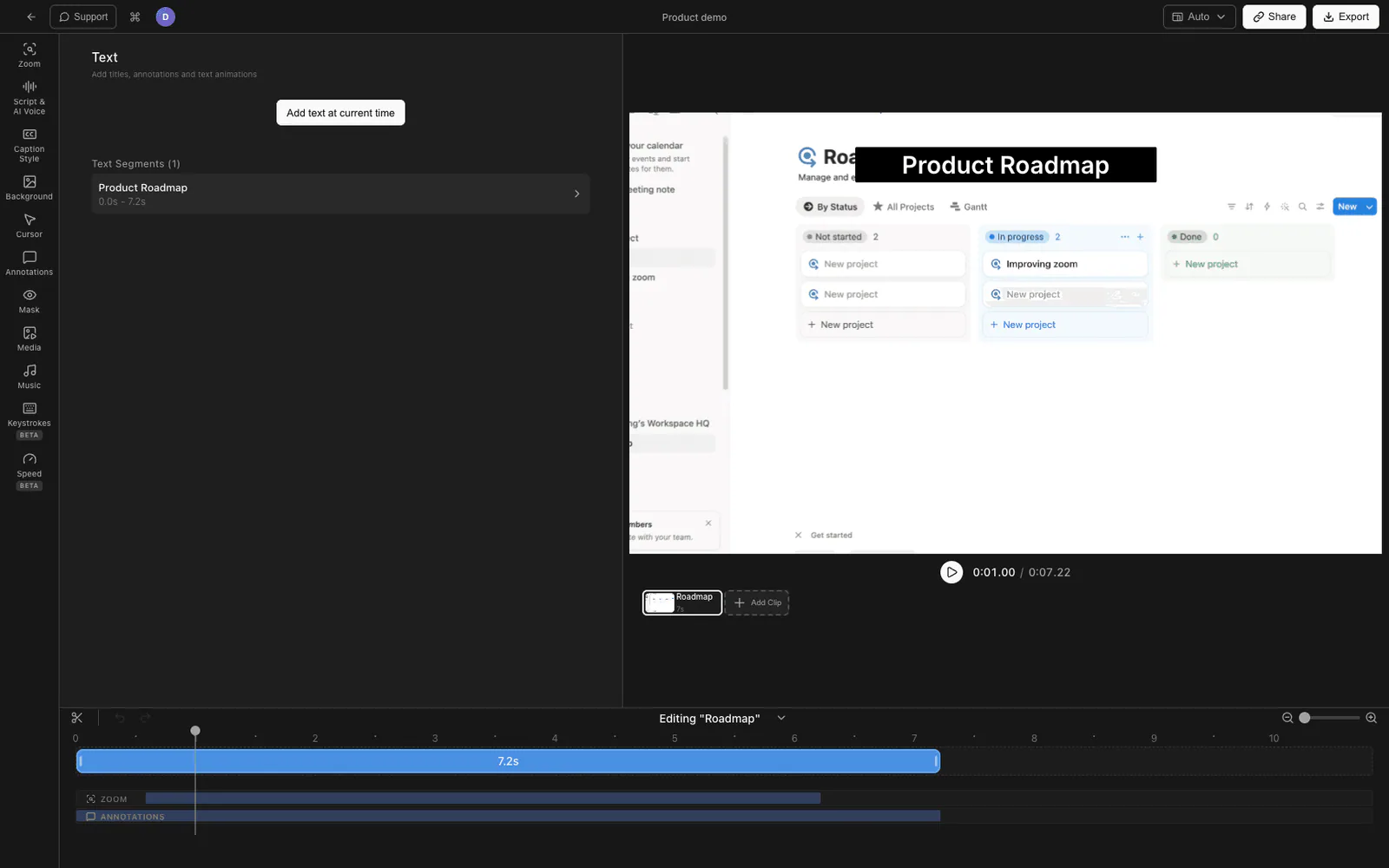 Tight Studio text overlay with enter and exit animations
