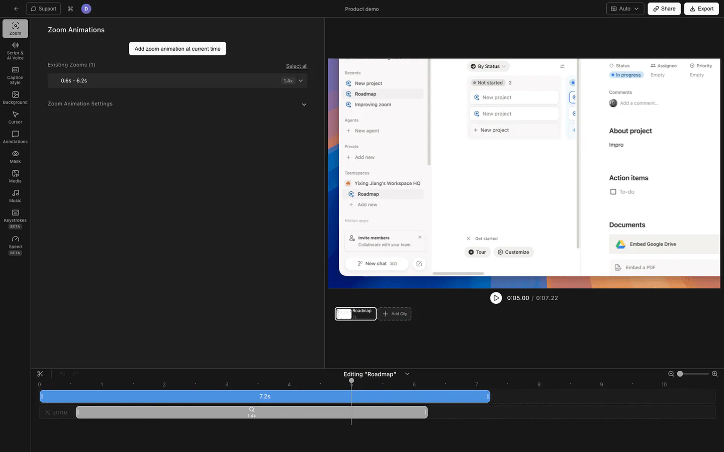 Multiple video clips arranged in a Tight Studio project