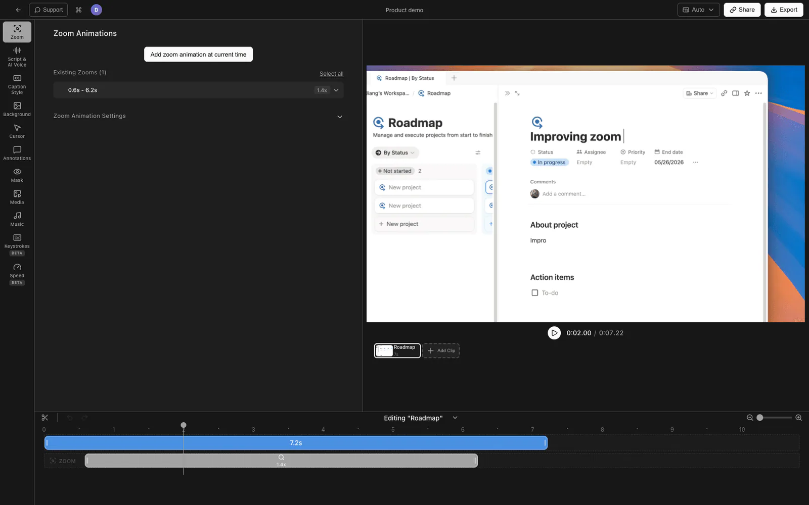 Tight Studio editor recording and editing clip by clip