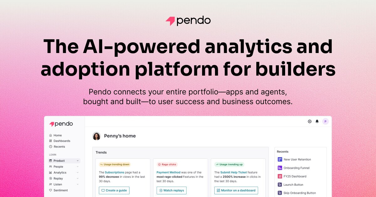 Pendo product analytics and adoption platform