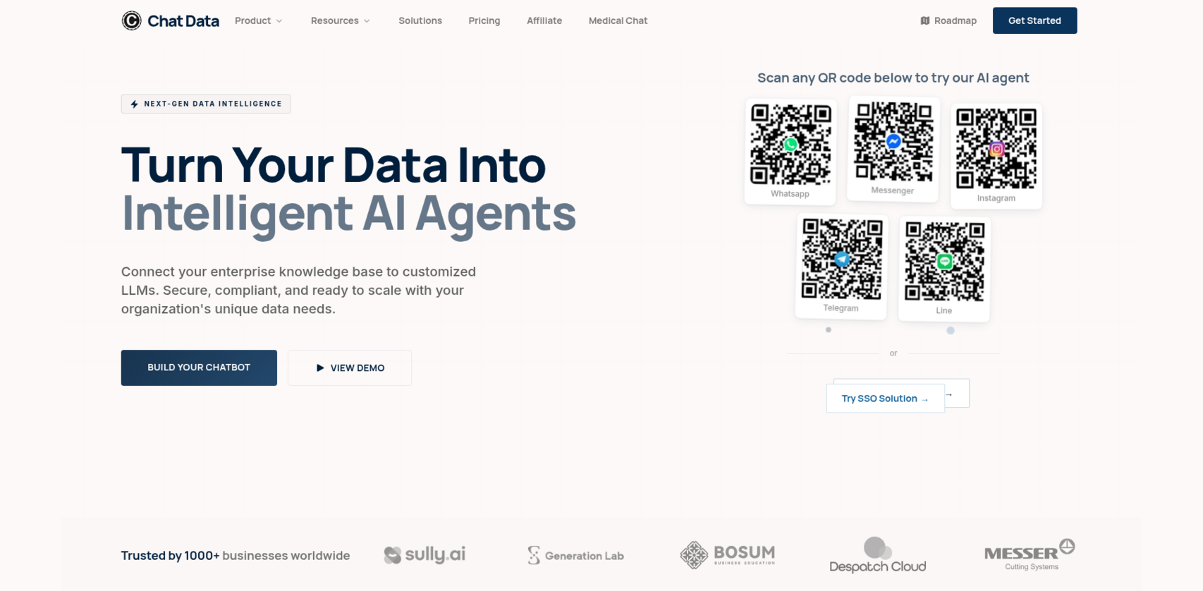 Chat Data AI agent on a marketing website