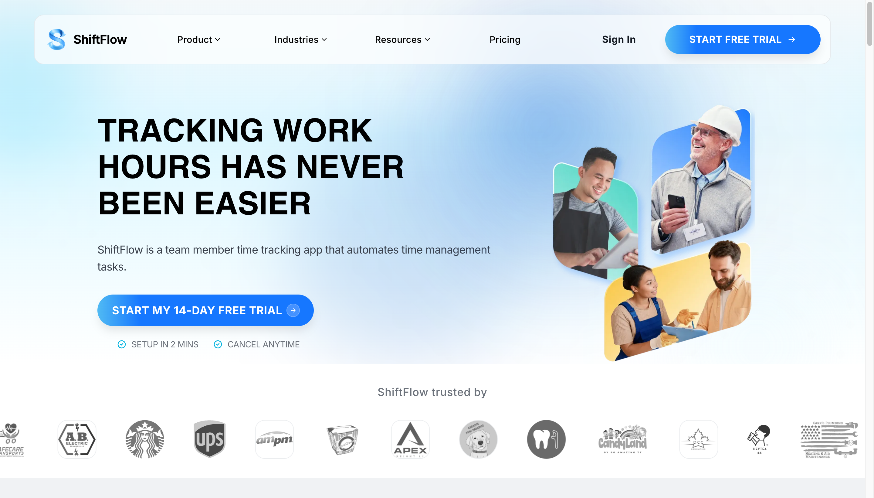 ShiftFlow time tracking app for field teams