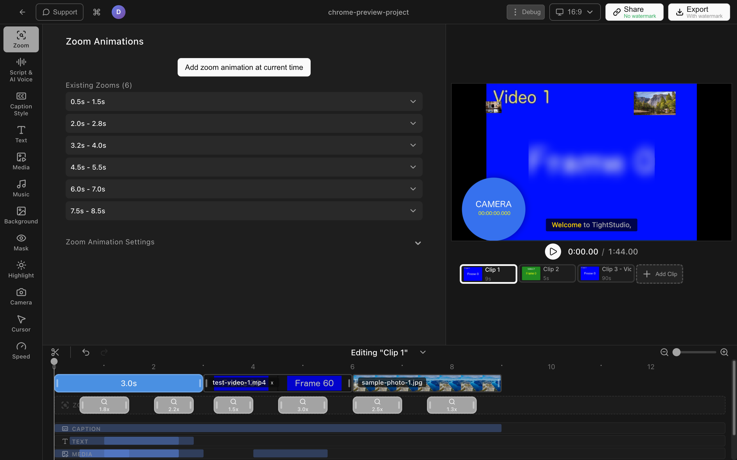 Tight Studio editor with smart zoom and cursor animation