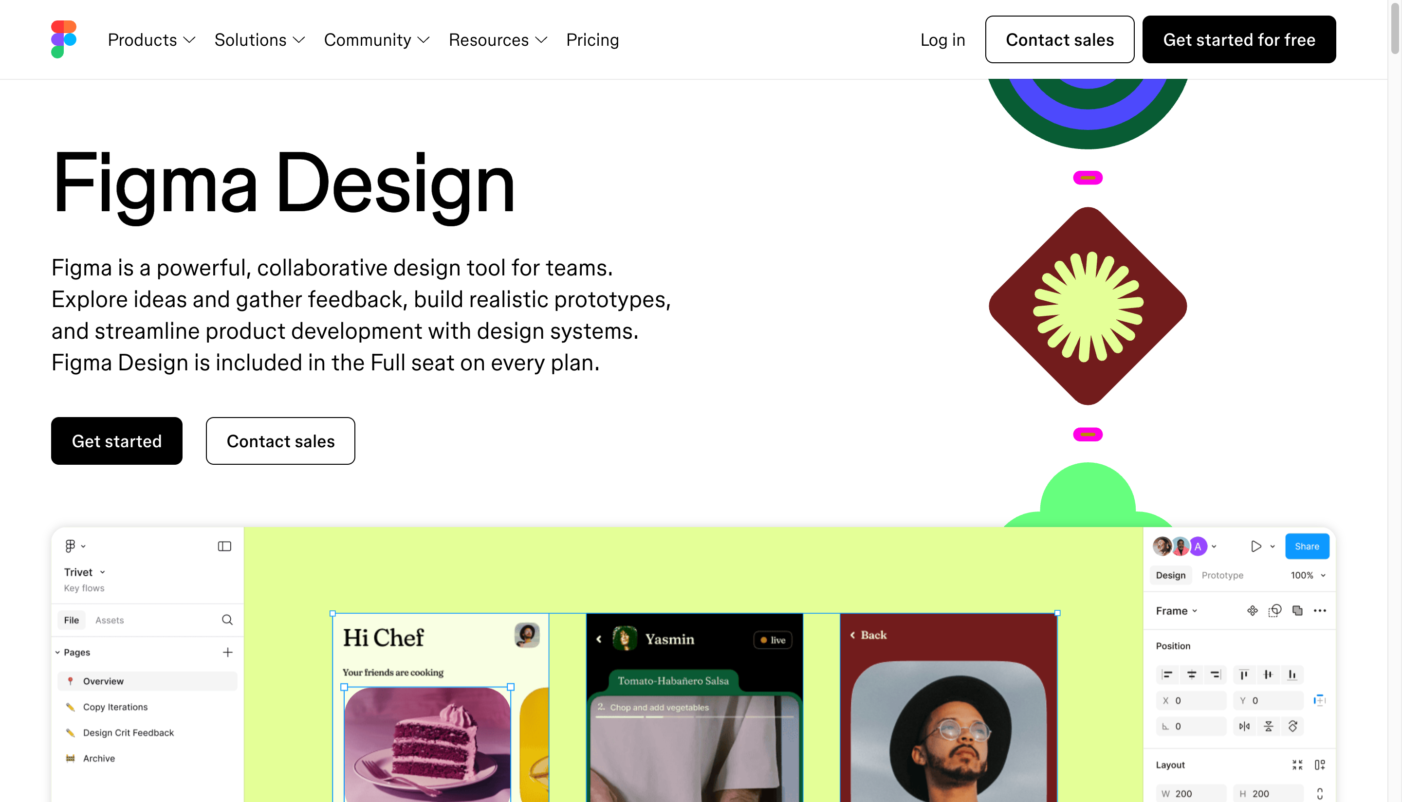 Figma editor with cooking app design files and component library