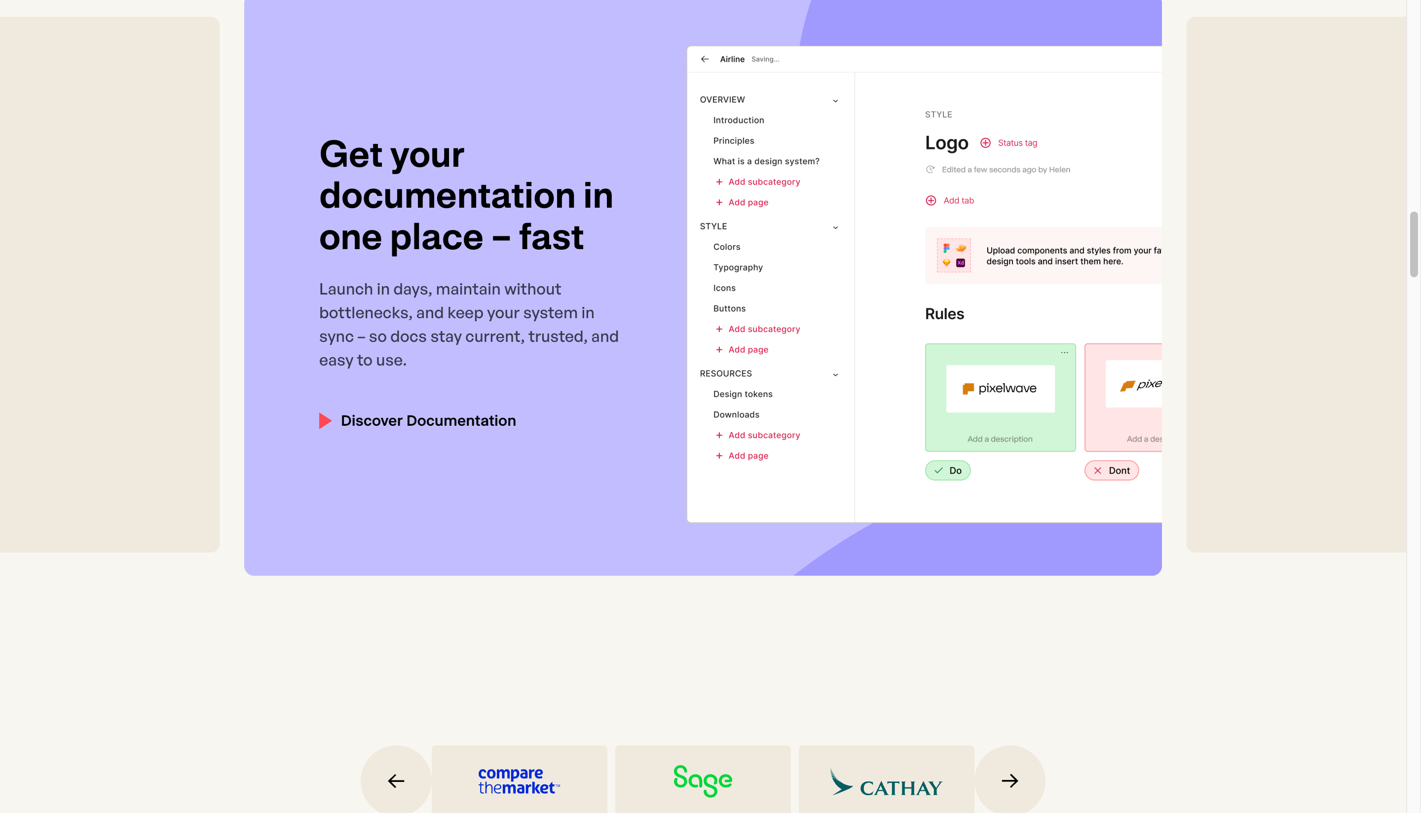 Zeroheight design system documentation with style guides and components