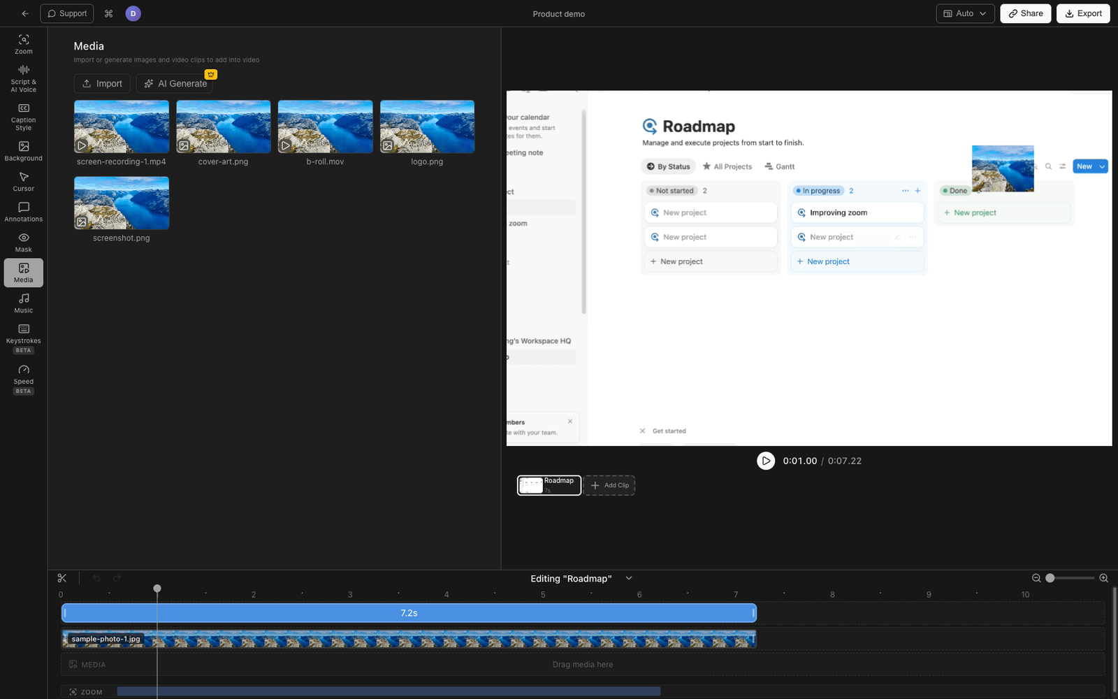 Tight Studio adding a logo image overlay to a screen recording